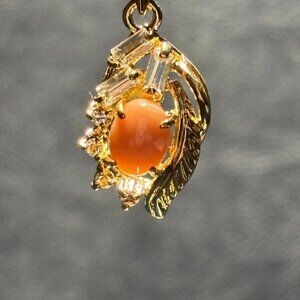 Vintage Coral Pendant Necklace, Dolphin Ore 18K Gold Electroplate